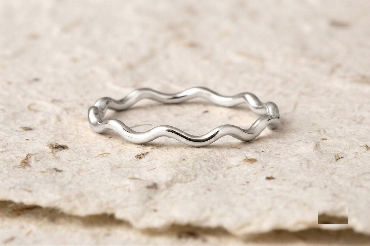 Dainty Wavy Ring, 925 Sterling Silver Stacking Band, Minimalist Curved Wave Ring, Thin Geometric Thumb Ring, Handmade Everyday Jewelry - Image 5