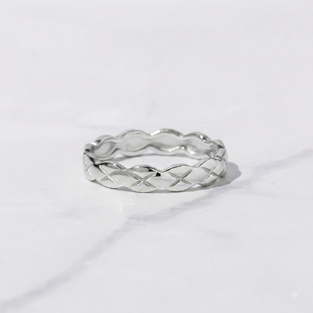 Handcrafted 925 Sterling Silver Geometric Stacking Band | Minimalist Textured Pattern Ring | Dainty Everyday Silver Jewelry - Image 4