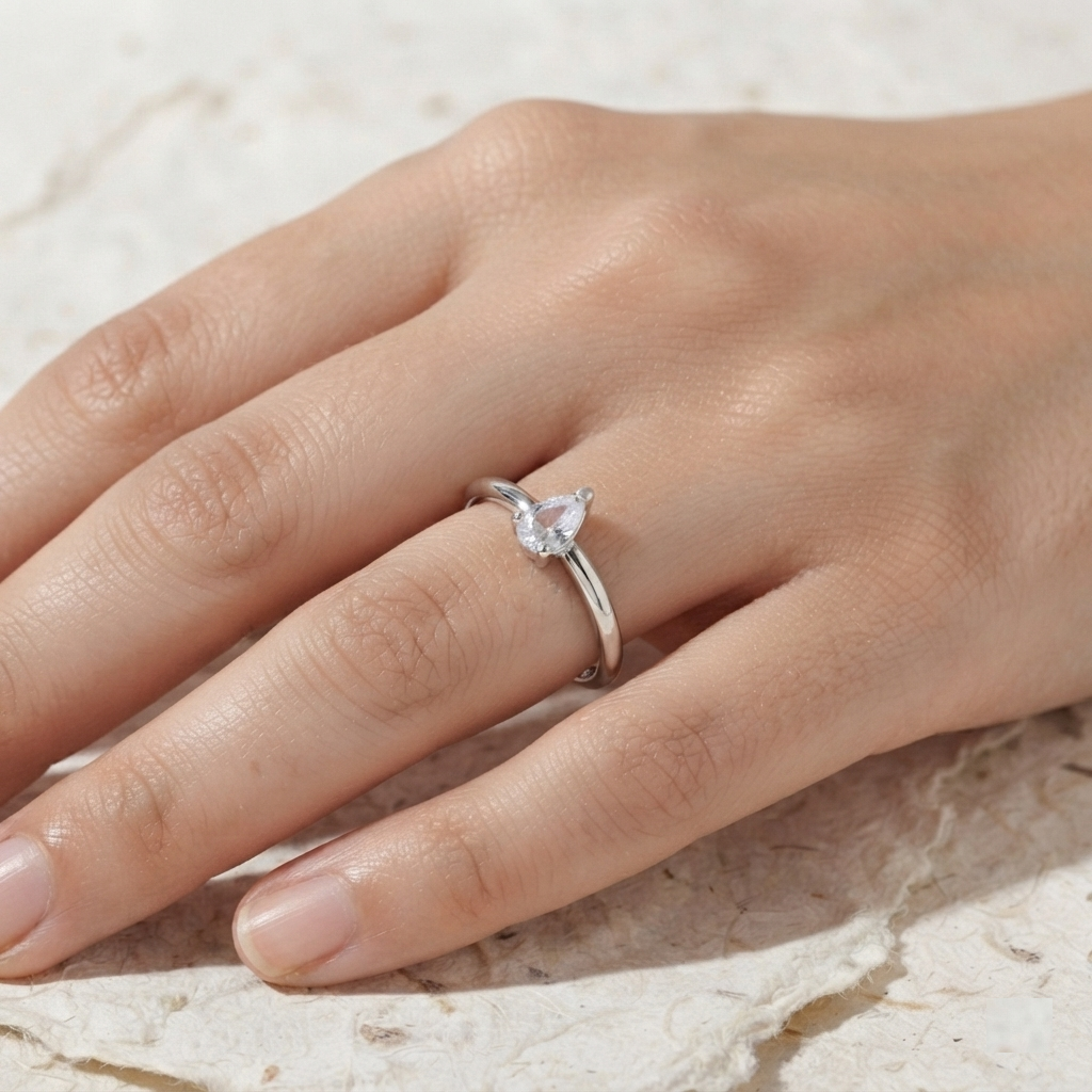 Dainty Pear Cut CZ Ring, 925 Sterling Silver Minimalist Stacking Ring, Small Teardrop Crystal Ring, Delicate Everyday Jewelry - Image 4
