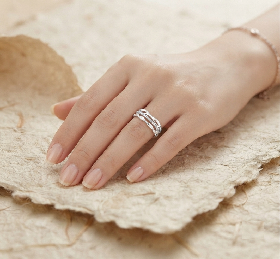 925 Sterling Silver Double Band Ring, Dainty Cubic Zirconia Stackable Ring, Minimalist Wave Ring, Modern Geometric Jewelry, Gift for Her - Image 4