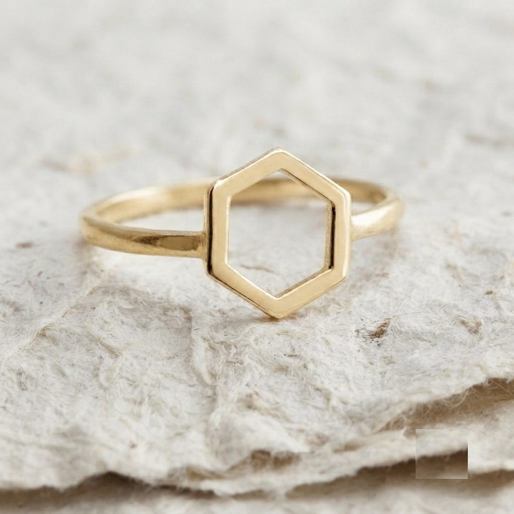 Minimalist Hexagon Ring, 925 Sterling Silver Geometric Ring, Dainty Honeycomb Jewelry, Simple Stackable Band, Minimal Everyday Ring