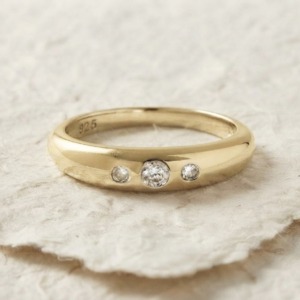 925 Sterling Silver Three Stone Ring, Flush Set CZ Band, Minimalist Stacking Ring, Dainty Crystal Wedding Band, Minimalist Everyday Jewelry