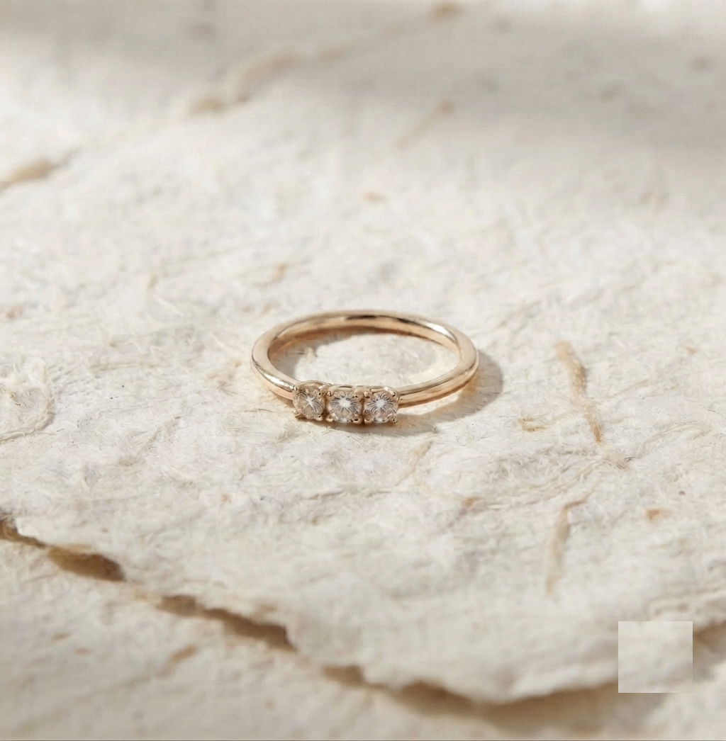 Dainty Three Stone Ring | 925 Sterling Silver Minimalist Ring | Three Stone Stacking Band Delicate Daily Wear Ring Handmade Silver Jewelry