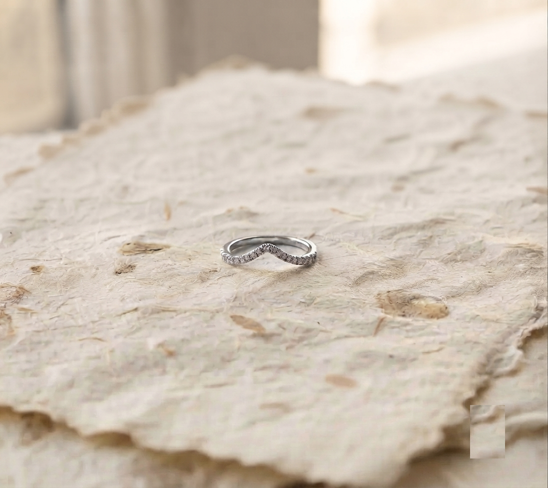Dainty V Shape Sterling Silver Ring - Minimalist Curved Stacking Band - Pave CZ Chevron Ring - 925 Silver Minimalist Jewelry - Image 4