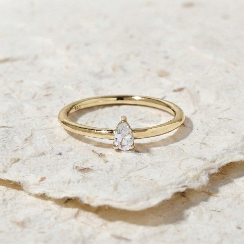 Dainty Pear Cut CZ Ring, 925 Sterling Silver Minimalist Stacking Ring, Small Teardrop Crystal Ring, Delicate Everyday Jewelry