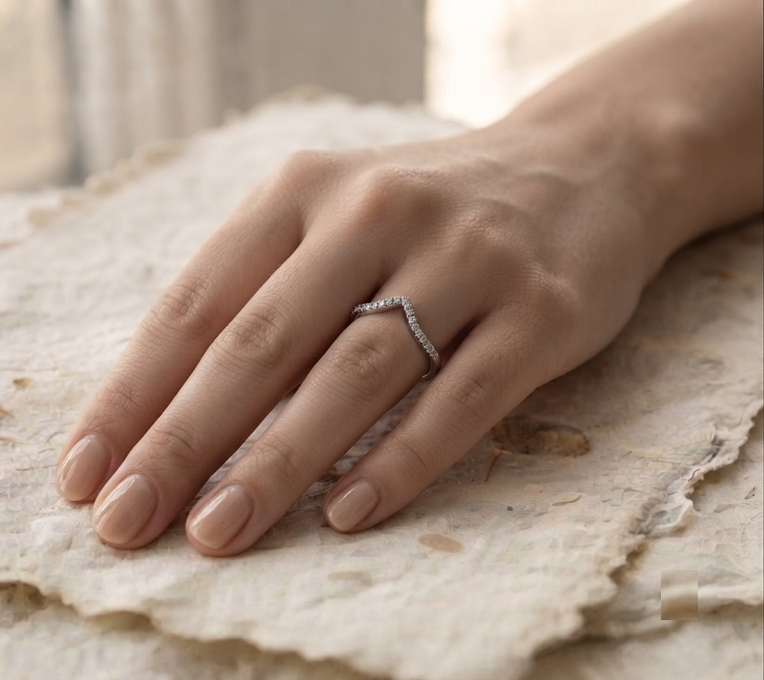Dainty V Shape Sterling Silver Ring - Minimalist Curved Stacking Band - Pave CZ Chevron Ring - 925 Silver Minimalist Jewelry - Image 3