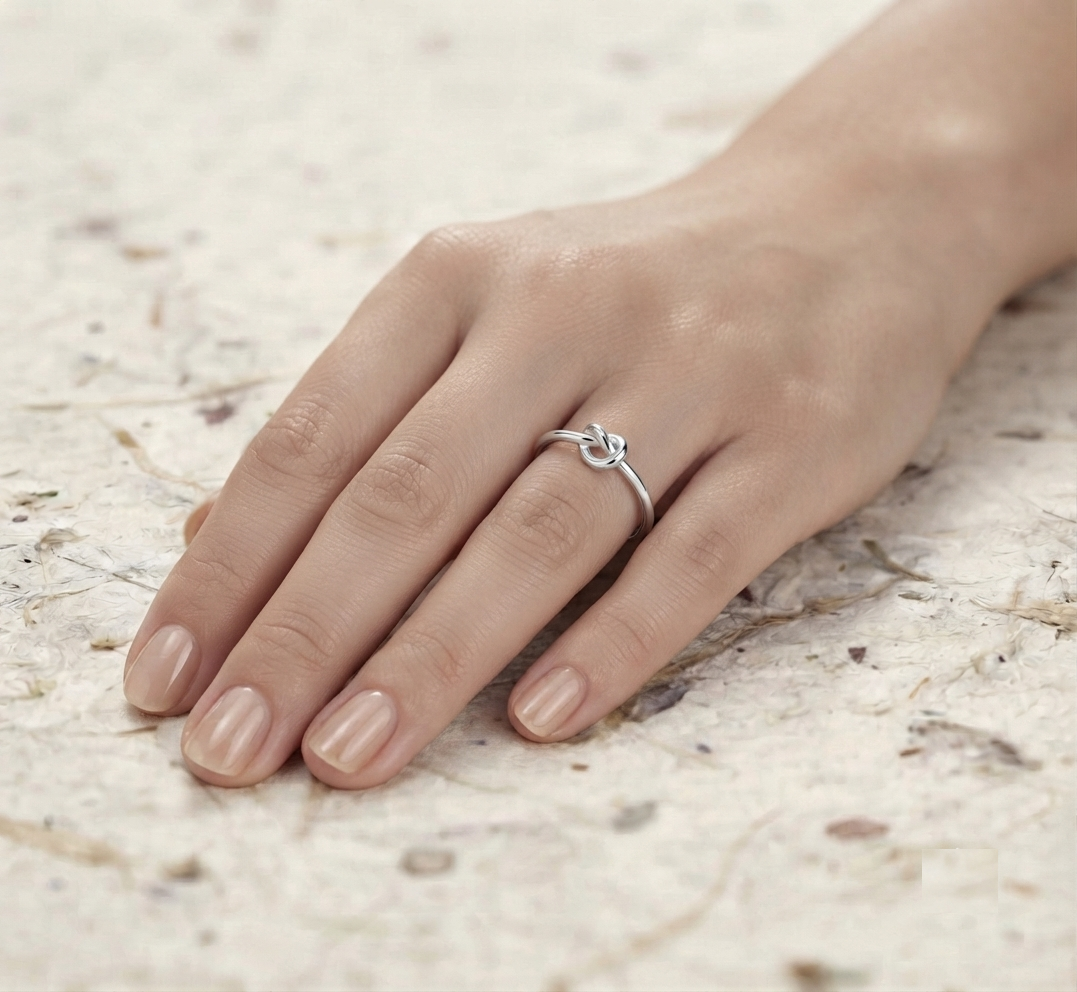 Dainty Sterling Silver Knot Ring, Minimalist Love Knot Band, Dainty Stacking Ring, Delicate Everyday Silver Jewelry, Handmade Promise Ring - Image 3