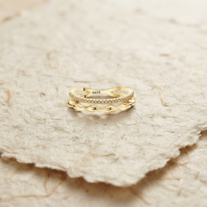 925 Sterling Silver Double Band Ring, Dainty Cubic Zirconia Stackable Ring, Minimalist Wave Ring, Modern Geometric Jewelry, Gift for Her