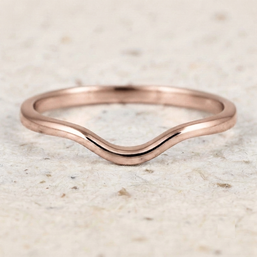 Curved Wedding Band, 925 Sterling Silver Stacking Ring, Minimalist Contour Band, Dainty V Ring, Curved Matching Band for Engagement Ring - Image 4