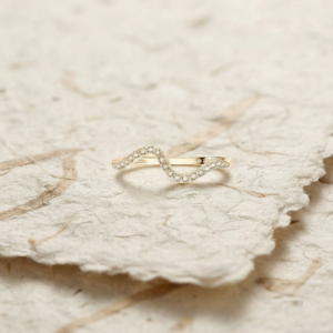 Curved Wavy Stacking Ring, 925 Sterling Silver Minimalist Curve Band, Dainty Pave Diamond Simulant Wedding Band, Contour Matching Ring