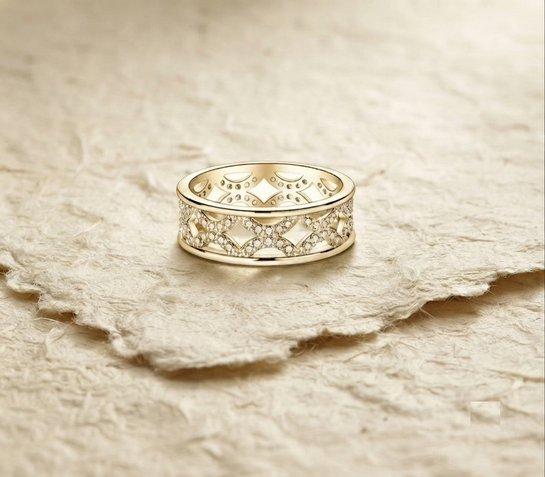 925 Sterling Silver Geometric Band Ring, Pave Diamond Filigree Openwork Ring, Minimalist Statement Band, Dainty Wedding Stackable Ring