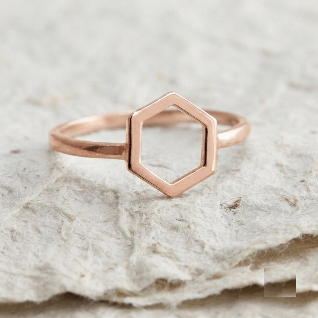 Minimalist Hexagon Ring, 925 Sterling Silver Geometric Ring, Dainty Honeycomb Jewelry, Simple Stackable Band, Minimal Everyday Ring - Image 2