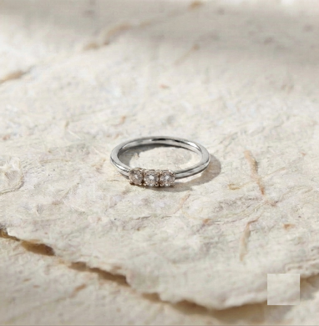 Dainty Three Stone Ring | 925 Sterling Silver Minimalist Ring | Three Stone Stacking Band Delicate Daily Wear Ring Handmade Silver Jewelry - Image 3