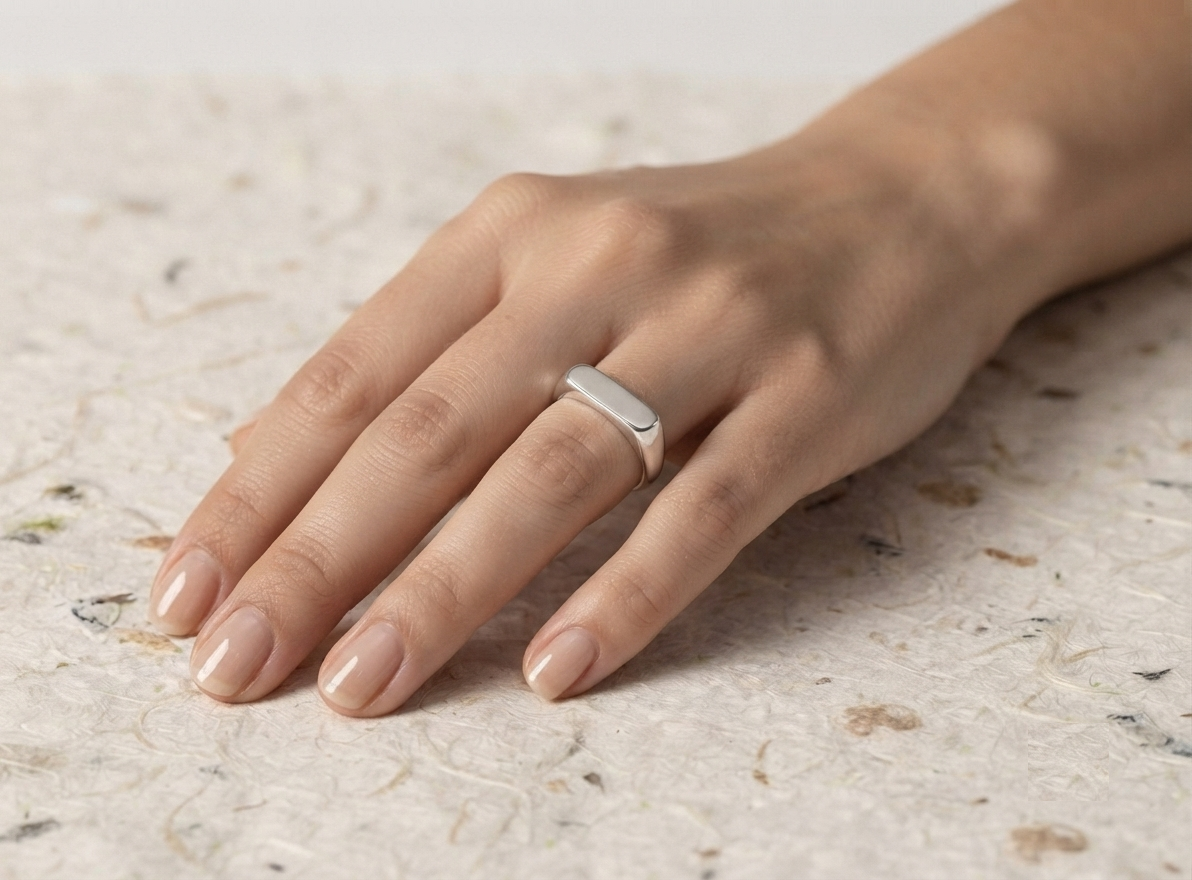 Minimalist Bar Signet Ring | 925 Sterling Silver Ring | Dainty Geometric Jewelry | Smooth Polished Rectangle Ring | Everyday Stackable Band - Image 2