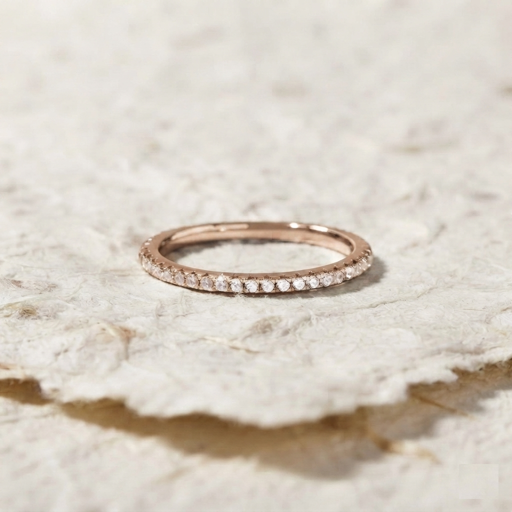Dainty Eternity Band, 925 Sterling Silver Stacking Ring, Minimalist Full Pavé CZ Wedding Band, Dainty Everyday Jewelry, Minimalist Thin Ring - Image 2