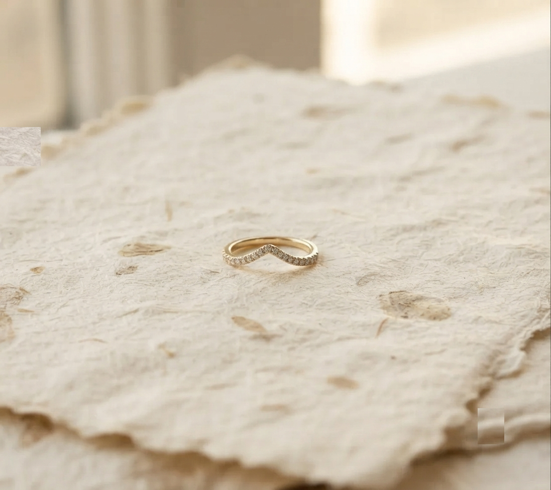 Dainty V Shape Sterling Silver Ring - Minimalist Curved Stacking Band - Pave CZ Chevron Ring - 925 Silver Minimalist Jewelry