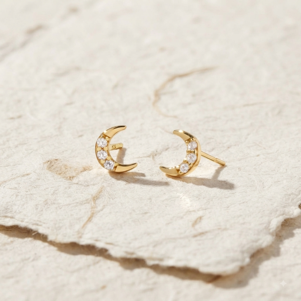 925 Sterling Silver Crescent Moon Stud Earrings, Dainty Minimalist Celestial Jewelry, CZ Diamond Tiny Moon Earrings Everyday Silver Earrings