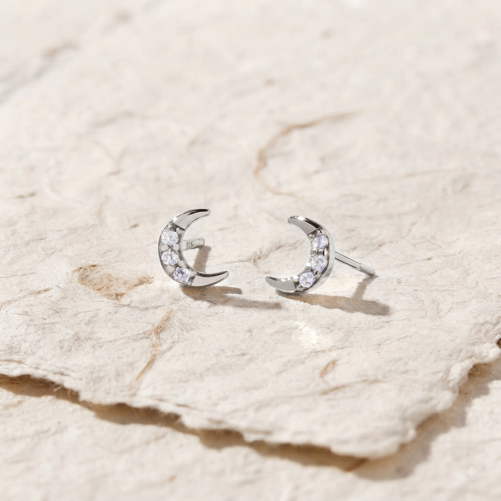 925 Sterling Silver Crescent Moon Stud Earrings, Dainty Minimalist Celestial Jewelry, CZ Diamond Tiny Moon Earrings Everyday Silver Earrings - Image 4