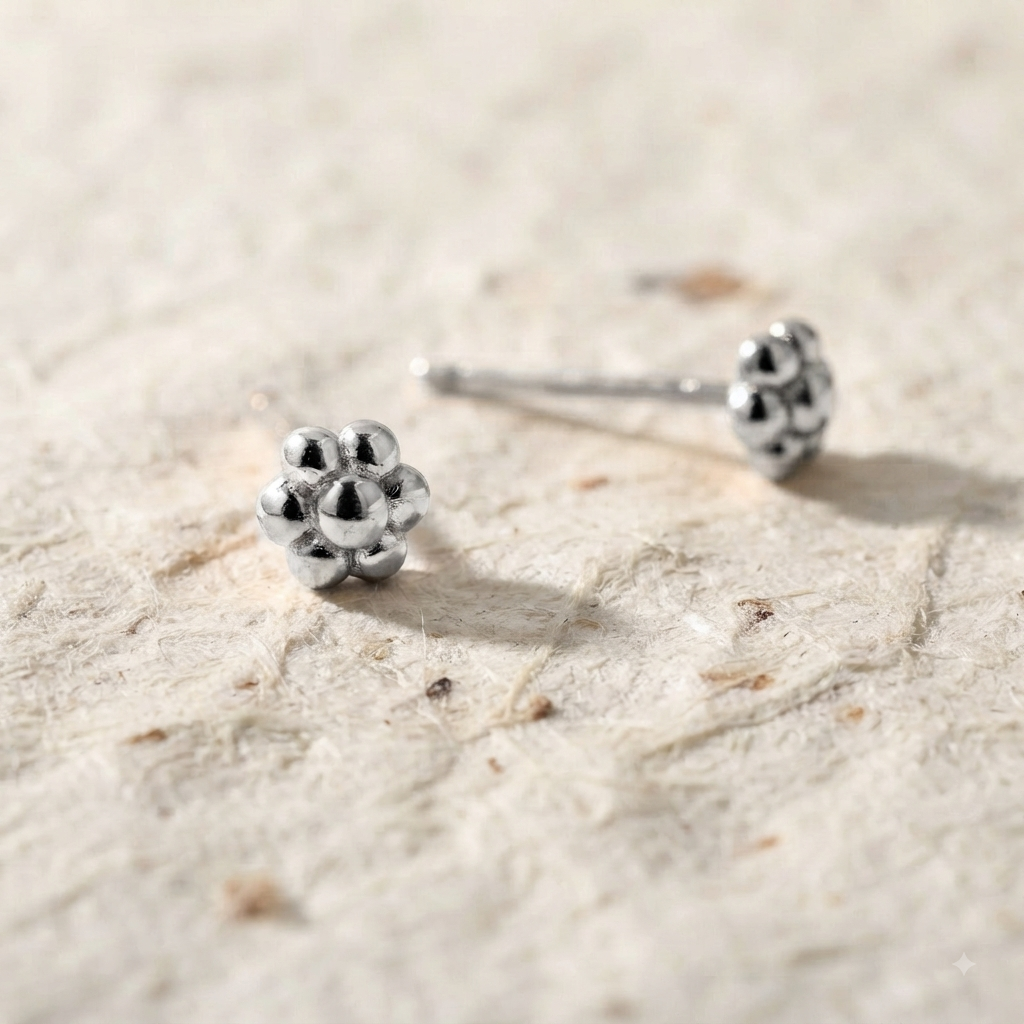 Tiny Silver Flower Stud Earrings, Dainty 925 Sterling Silver Floral Studs, Minimalist Everyday Nature Jewelry, Small Flower Earrings - Image 4