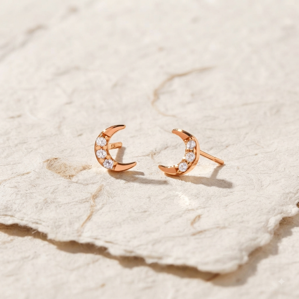 925 Sterling Silver Crescent Moon Stud Earrings, Dainty Minimalist Celestial Jewelry, CZ Diamond Tiny Moon Earrings Everyday Silver Earrings - Image 3