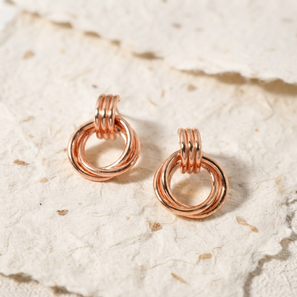 Minimalist Silver Hoop Earrings, Interlocking Circle Earrings, Dainty 925 Sterling Silver Drop Earrings, Everyday Modern Geometric Jewelry - Image 3