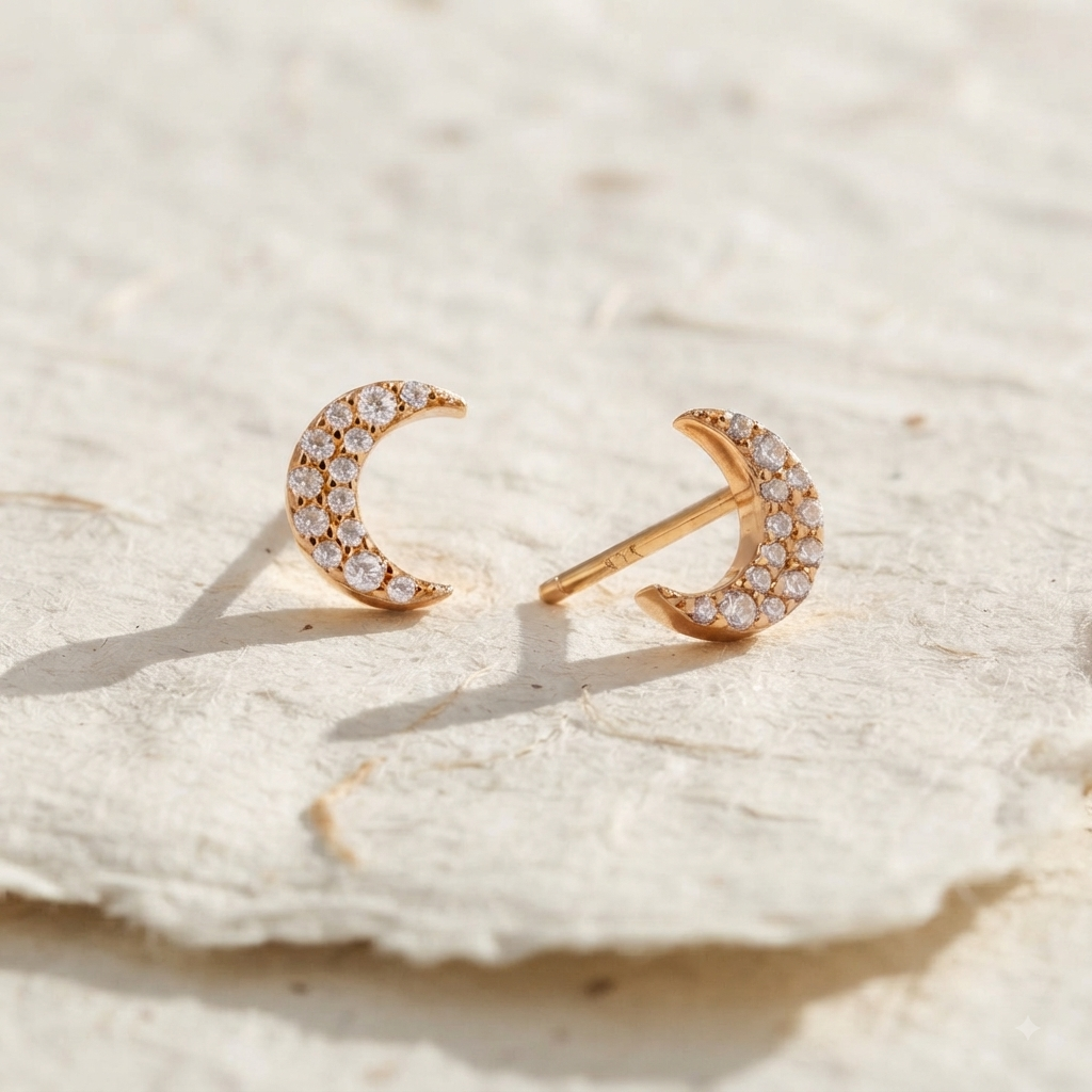 Dainty Moon Stud Earrings, 925 Sterling Silver Crescent Moon Earrings, Minimalist Celestial Jewelry, Pave Diamond CZ Earrings, Gift for Her - Image 4