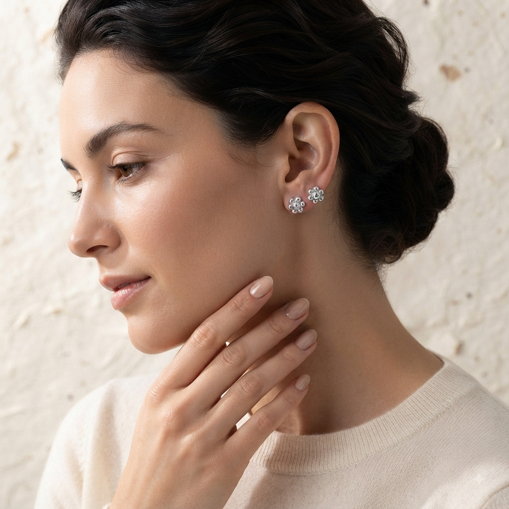 Tiny Silver Flower Stud Earrings, Dainty 925 Sterling Silver Floral Studs, Minimalist Everyday Nature Jewelry, Small Flower Earrings - Image 3