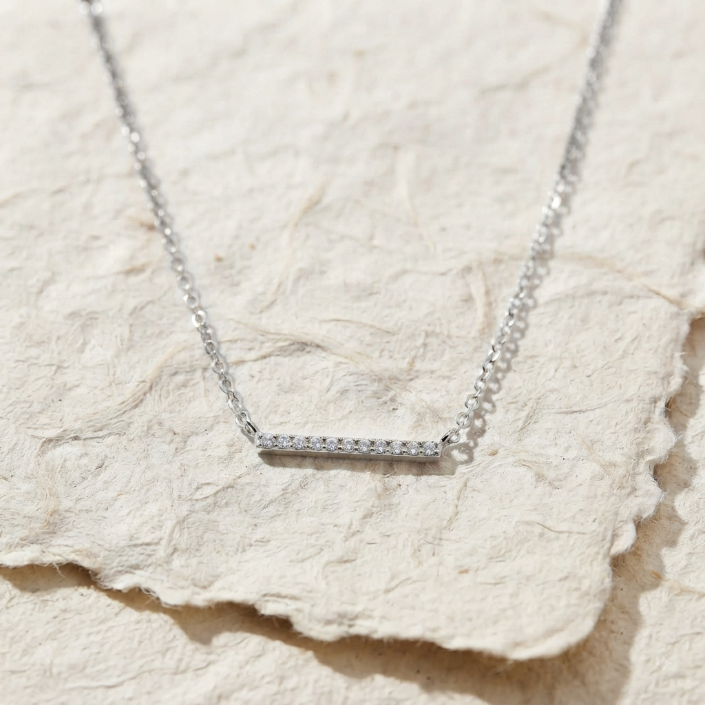 Dainty Bar Necklace, 925 Sterling Silver Necklace, Minimalist Pave Diamond Bar Pendant, Everyday Geometric Jewelry, Dainty Layering Necklace - Image 4