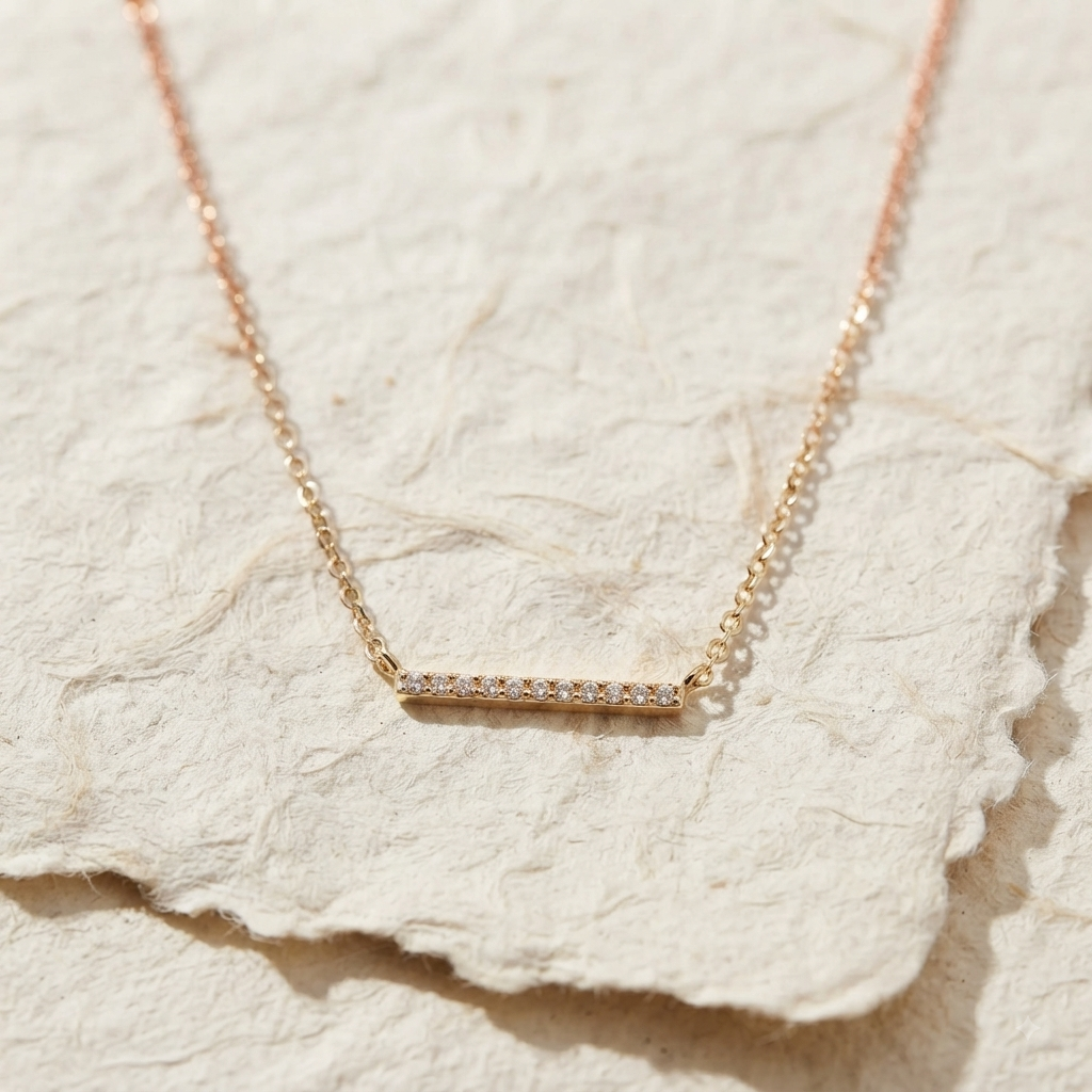 Dainty Bar Necklace, 925 Sterling Silver Necklace, Minimalist Pave Diamond Bar Pendant, Everyday Geometric Jewelry, Dainty Layering Necklace - Image 2