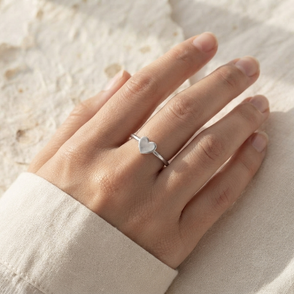 Dainty Heart Ring, 925 Sterling Silver Minimalist Ring, Tiny Heart Stacking Band, Cute Love Ring, Dainty Silver Jewelry, Everyday Ring - Image 2