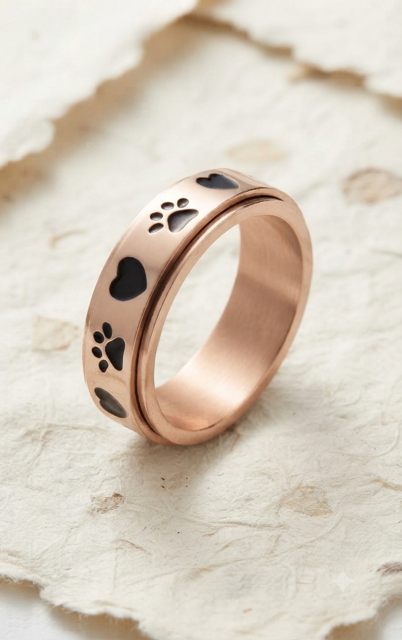Handmade 925 Sterling Silver Spinner Ring, Paw Print and Heart Fidget Ring, Anxiety Relief Jewelry, Animal Lover Gift, Minimalist Band - Image 4