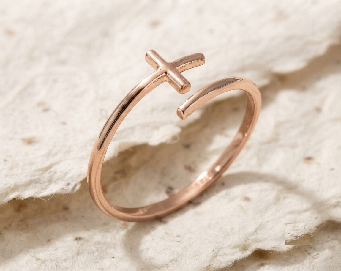 Dainty Cross Ring, 925 Sterling Silver Ring, Minimalist Adjustable Wrap Ring, Christian Faith JewelryDainty Religious Ring, Small Cross Band - Image 5