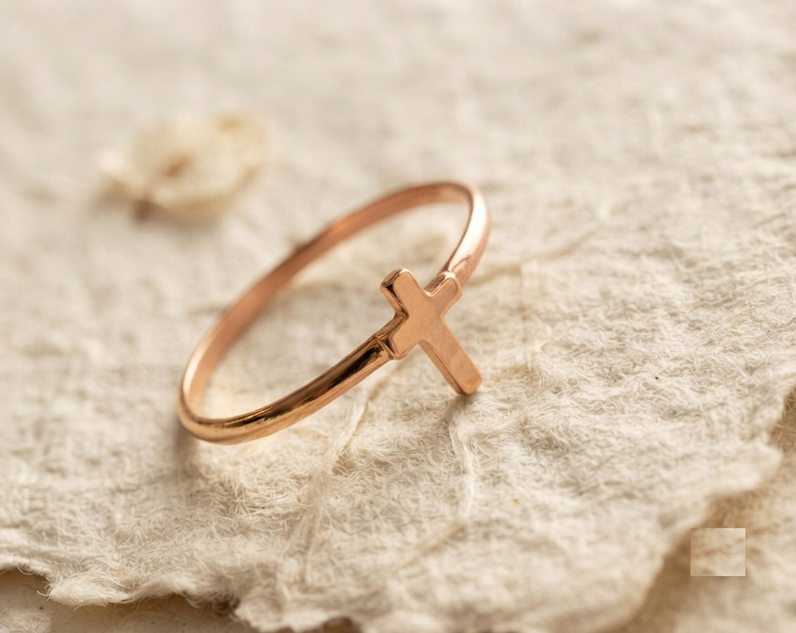 Dainty Cross Ring, 925 Sterling Silver Ring, Minimalist Faith Jewelry, Small Sideways Cross Band, Christian Gift for Women, Delicate - Image 5
