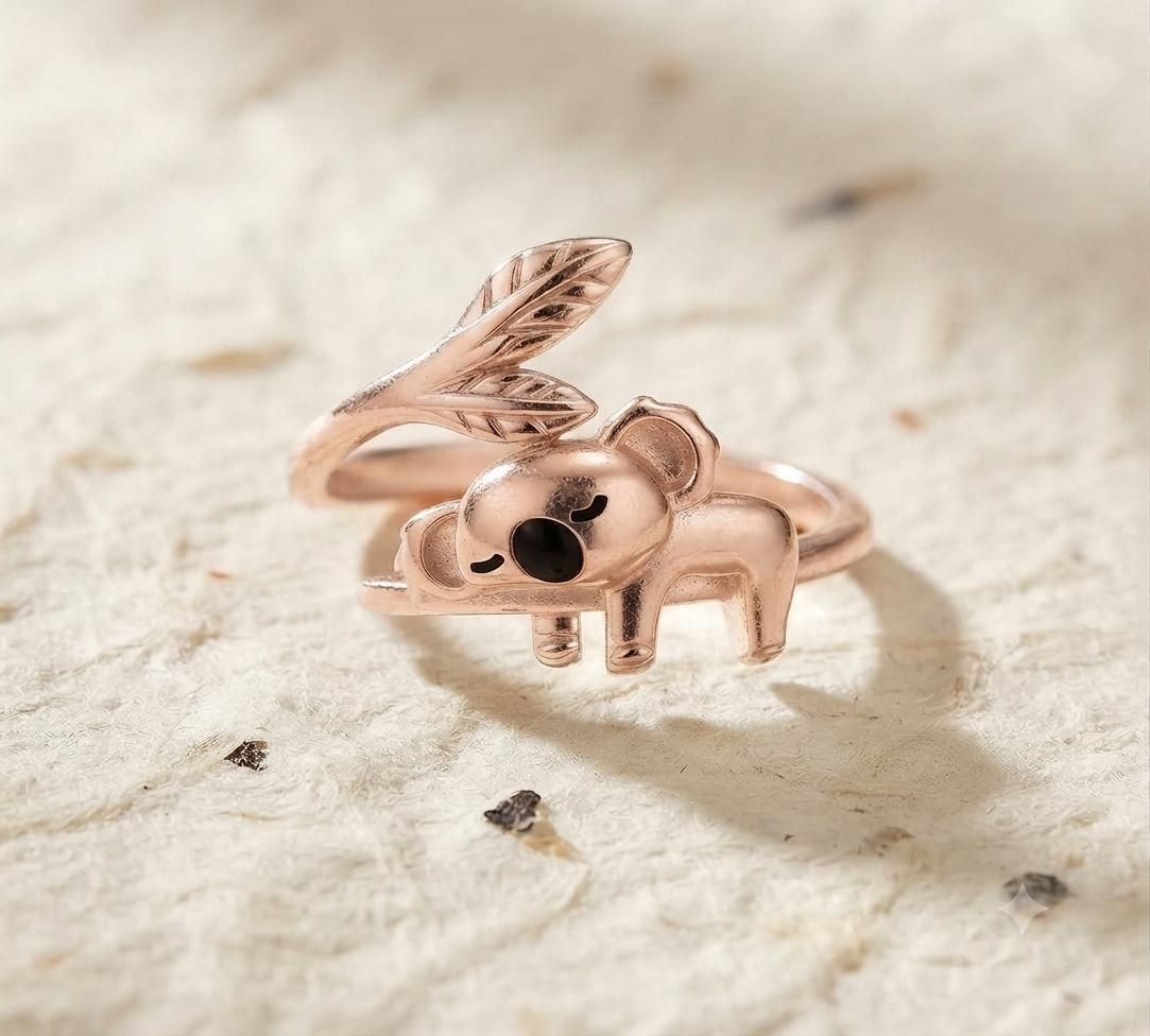 Dainty Koala Ring, 925 Sterling Silver Animal Ring, Cute Sleeping Koala Bear Jewelry, Adjustable Wildlife Ring, Nature Lover Gift - Image 5