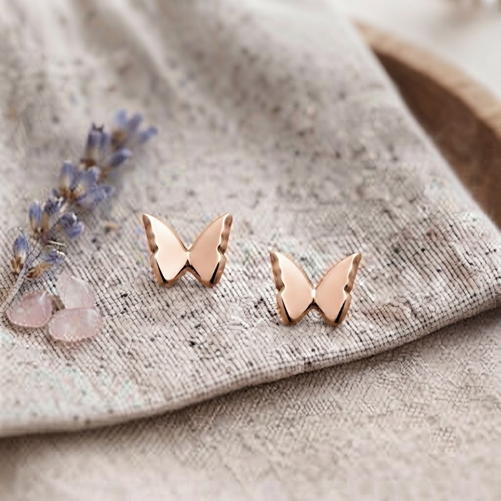 Minimalist Butterfly Stud Earrings, 925 Sterling Silver Gold Plated Dainty Butterfly Studs, Tiny Everyday Earrings for Women, Nature Jewelry - Image 4