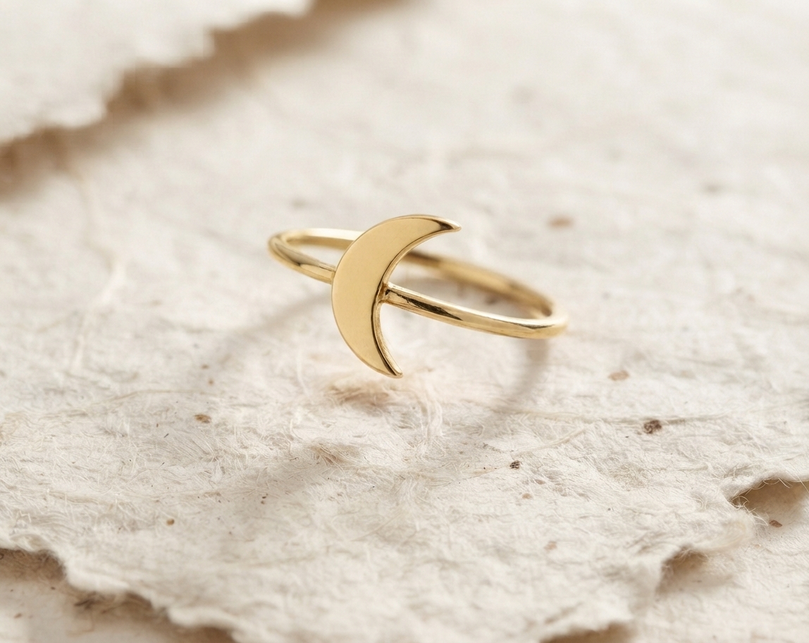 Dainty Crescent Moon Ring, 925 Sterling Silver Celestial Ring, Minimalist Half Moon Band, Dainty Stacking Ring, Celestial Jewelry, Gift for