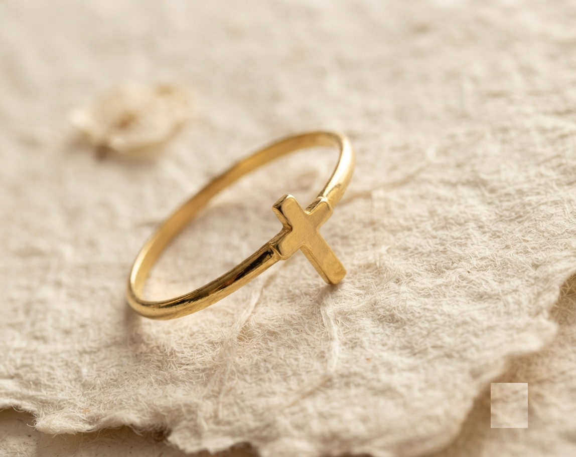 Dainty Cross Ring, 925 Sterling Silver Ring, Minimalist Faith Jewelry, Small Sideways Cross Band, Christian Gift for Women, Delicate