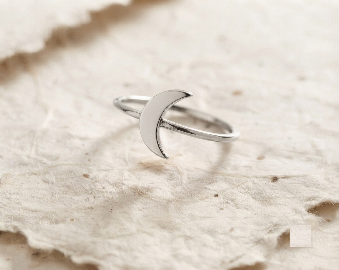 Dainty Crescent Moon Ring, 925 Sterling Silver Celestial Ring, Minimalist Half Moon Band, Dainty Stacking Ring, Celestial Jewelry, Gift for - Image 2