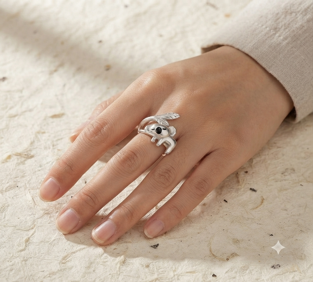 Dainty Koala Ring, 925 Sterling Silver Animal Ring, Cute Sleeping Koala Bear Jewelry, Adjustable Wildlife Ring, Nature Lover Gift - Image 4