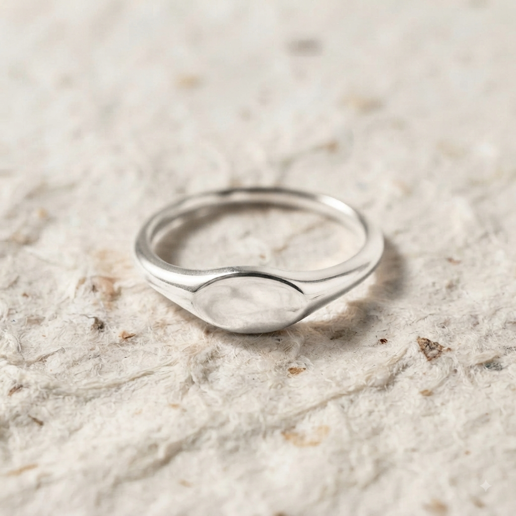 Dainty Oval Signet Ring | 925 Sterling Silver Minimalist Ring | Everyday Dainty Signet Stacking Band | Minimalist Jewelry - Image 3