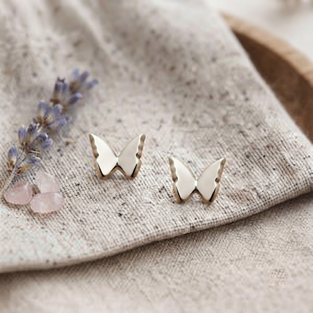 Minimalist Butterfly Stud Earrings, 925 Sterling Silver Gold Plated Dainty Butterfly Studs, Tiny Everyday Earrings for Women, Nature Jewelry - Image 3