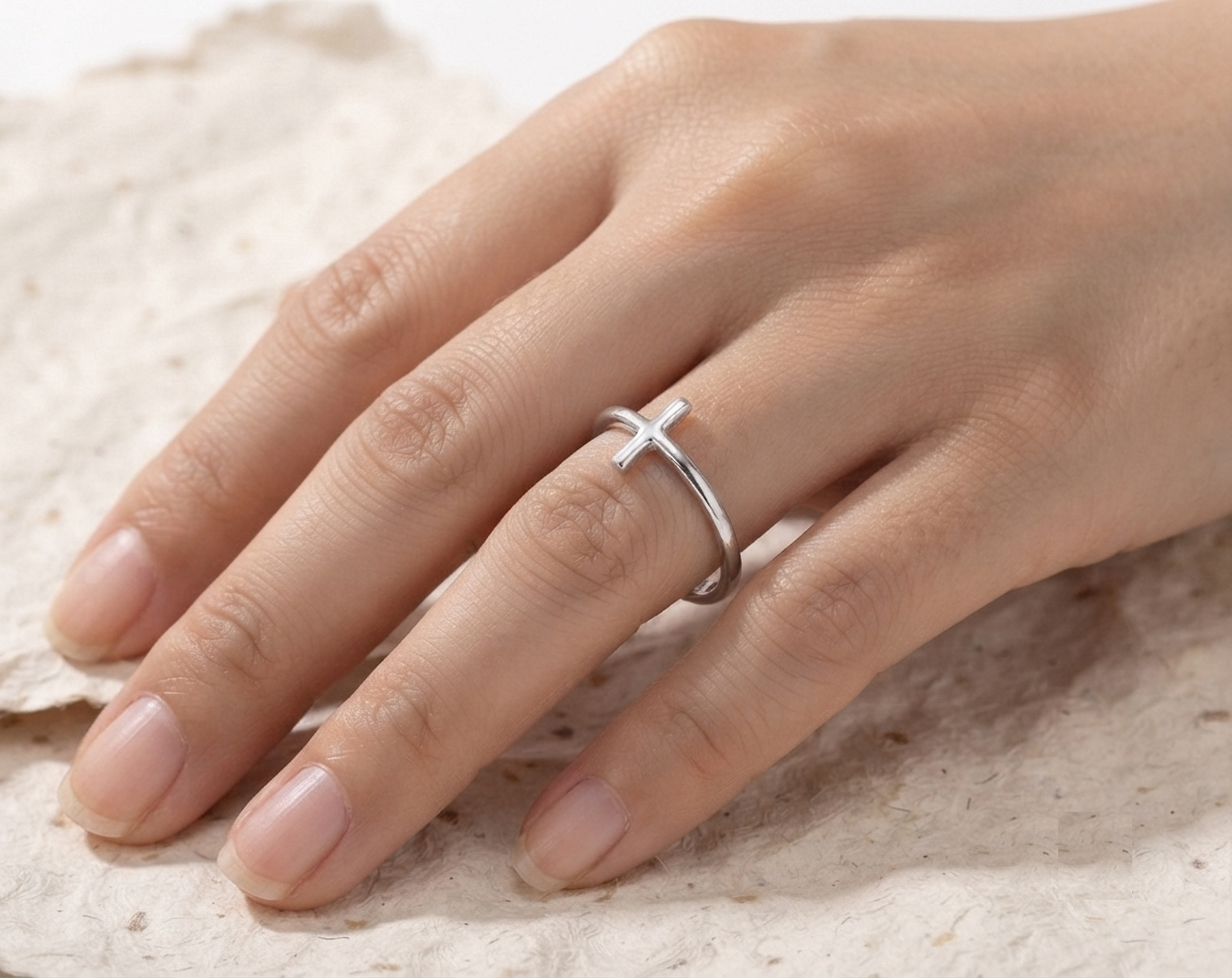 Dainty Cross Ring, 925 Sterling Silver Ring, Minimalist Adjustable Wrap Ring, Christian Faith JewelryDainty Religious Ring, Small Cross Band - Image 4