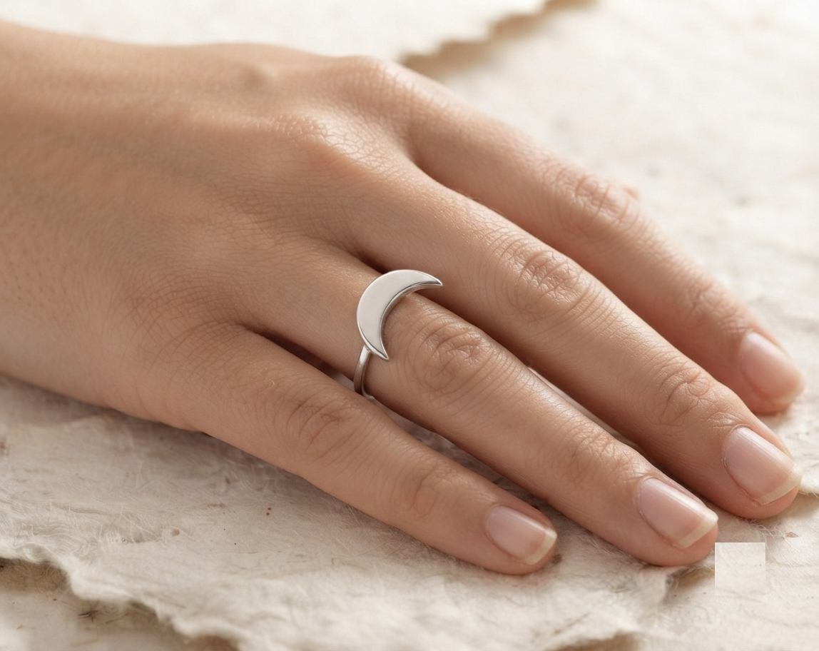 Dainty Crescent Moon Ring, 925 Sterling Silver Celestial Ring, Minimalist Half Moon Band, Dainty Stacking Ring, Celestial Jewelry, Gift for - Image 3