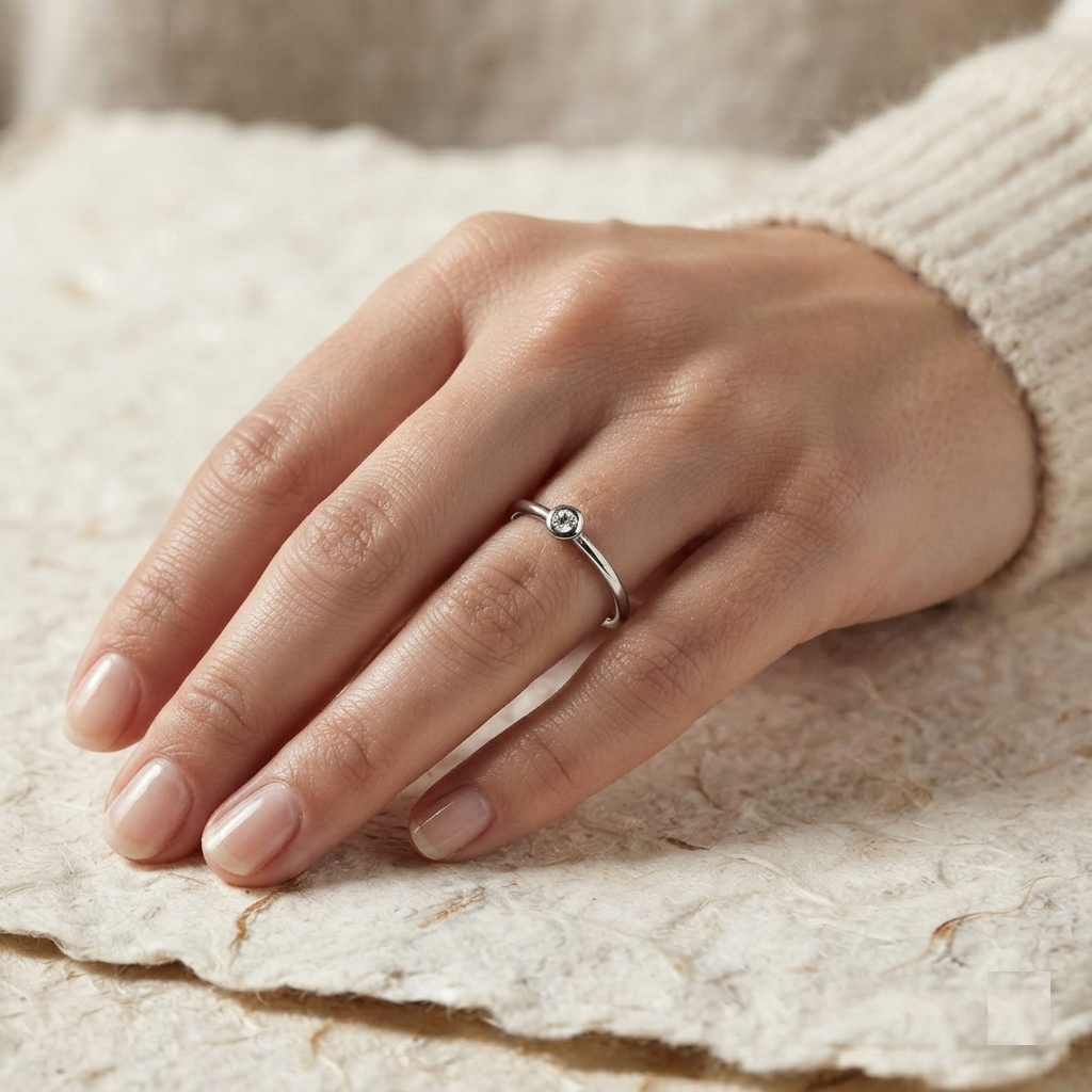Minimalist 925 Sterling Silver Solitaire Ring | Dainty Bezel Set CZ Stacking Ring | Everyday Minimalist Jewelry | Delicate Thin Band Ring - Image 3