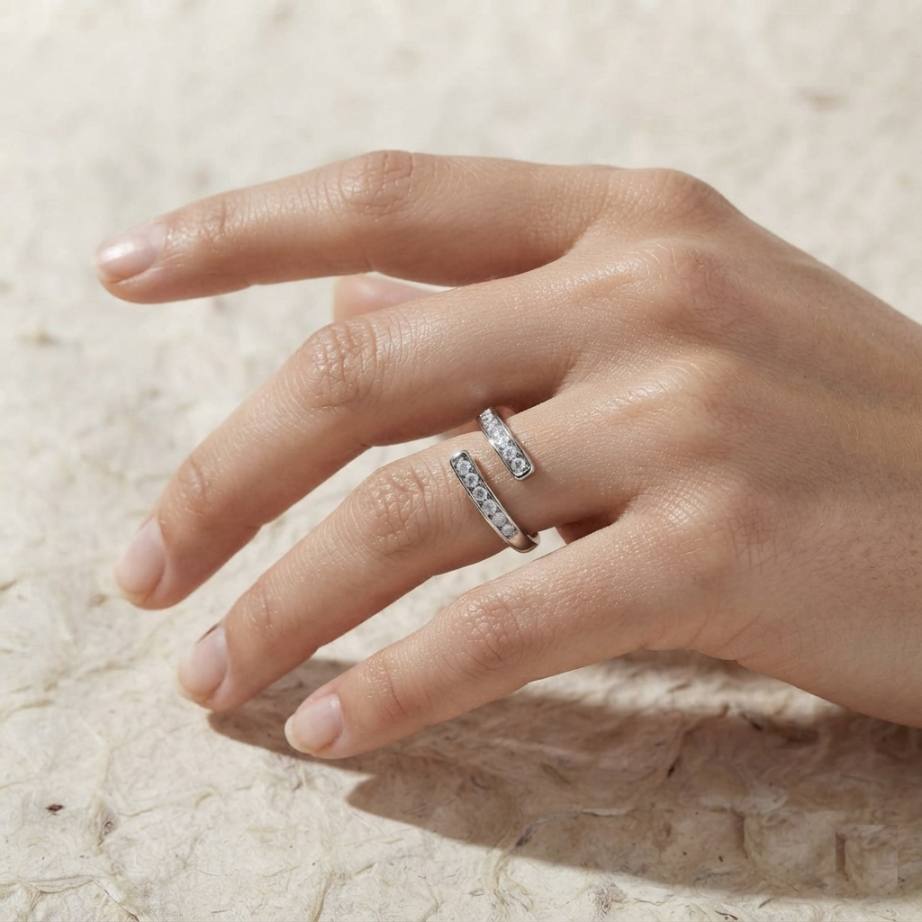 925 Sterling Silver CZ Bypass Ring, Adjustable Open Pave Diamond Stacking Ring, Minimalist Dainty Sparkle Thumb Ring, Jewelry Gift For Women - Image 3