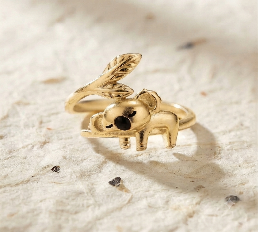 Dainty Koala Ring, 925 Sterling Silver Animal Ring, Cute Sleeping Koala Bear Jewelry, Adjustable Wildlife Ring, Nature Lover Gift