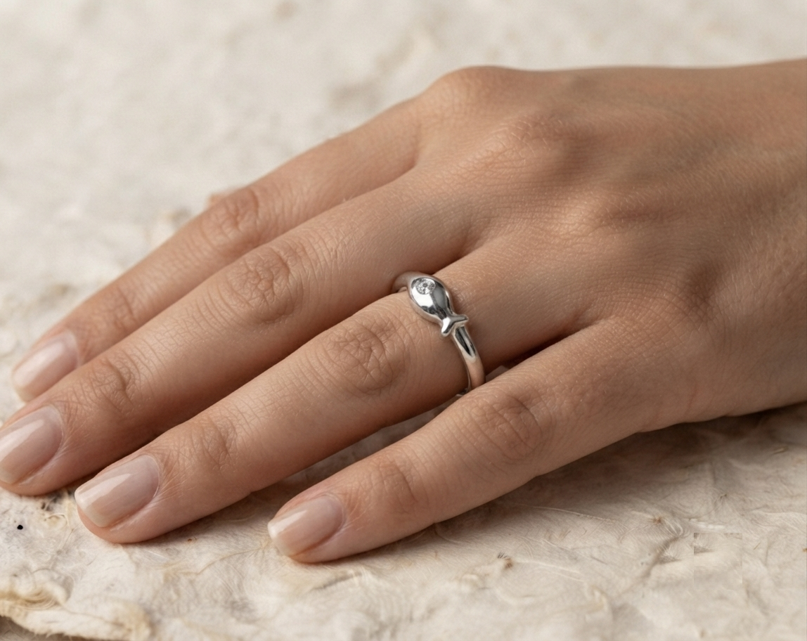 Dainty 925 Sterling Silver Fish Ring - Minimalist Little Fish Open Band - Cute Animal Jewelry - Adjustable Stacking Ring - Gift for Her - Image 2