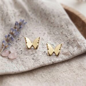 Minimalist Butterfly Stud Earrings, 925 Sterling Silver Gold Plated Dainty Butterfly Studs, Tiny Everyday Earrings for Women, Nature Jewelry