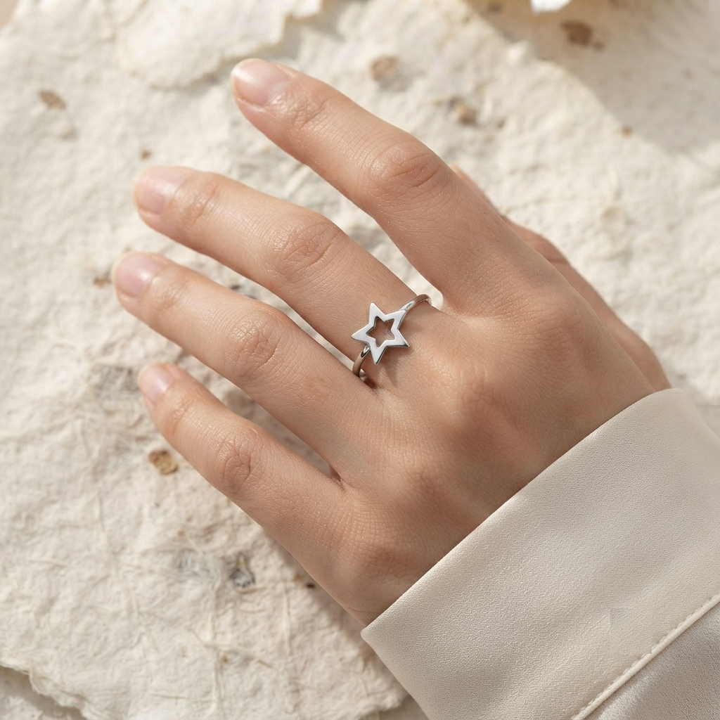 Dainty Star Ring, 925 Sterling Silver Celestial Ring, Minimalist Open Star Stacking Band, Cute Everyday Jewelry, Gift For Her - Image 2