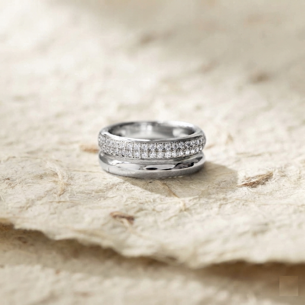 925 Sterling Silver Double Band Ring, Pave CZ Stacking Ring, Minimalist Statement Ring, Dainty Band, Everyday Jewelry, Gift For Women - Image 3